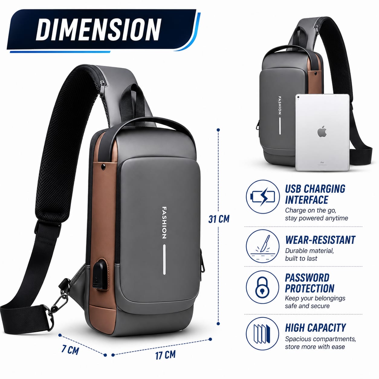 Anti theft sling bag