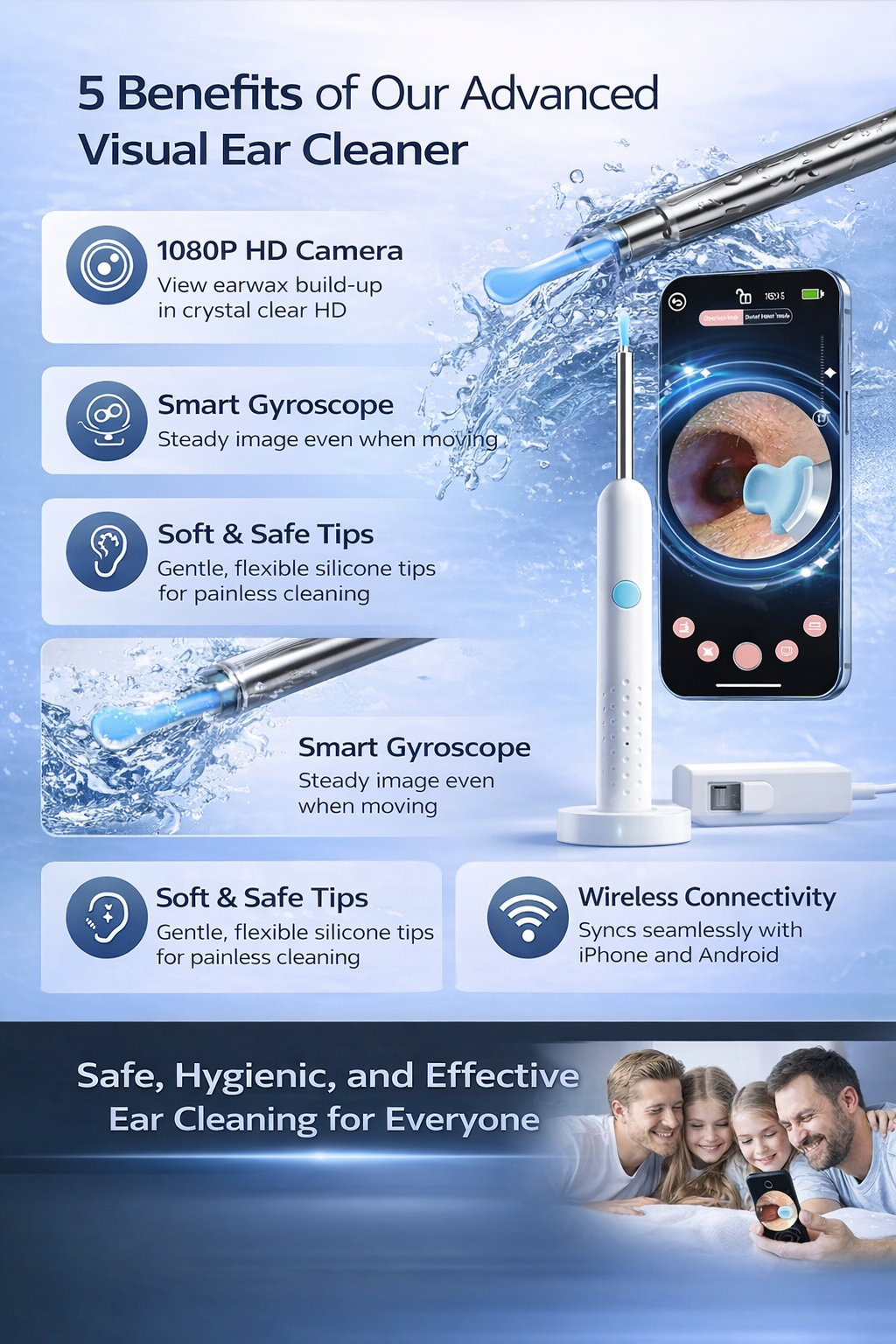 Ear Wax Removal with Camera, Ear Cleaner Kit with 1080P Otoscope with Light