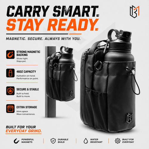 Premium - Magnetic Gym Bottle Holder Bag with Storage Pockets and Zippered Compartments